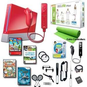 Top Quality Nintendo Wii Red Holiday Fit Mega Bundle with Remote Plus 