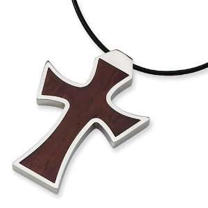  Stainless Steel Leather Cord Wood Cross Necklace Vishal 