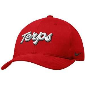  Nike Maryland Terrapins Red Swoosh Flex Fit Hat Sports 