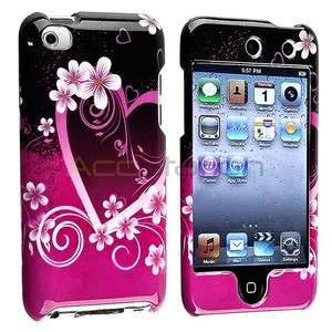 Deluxe Purple Heart Flower Hard Clip on Case Cover for iPod Touch 4th 