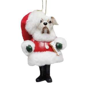  White Bulldog Santa Ornament With Dangling Legs