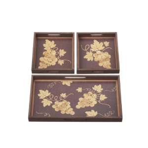  Set of 3 Cork Grapevine Inlay Decorative Nested Serving 