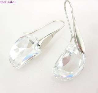 18k plated clear drop square crystal dangle earrings  