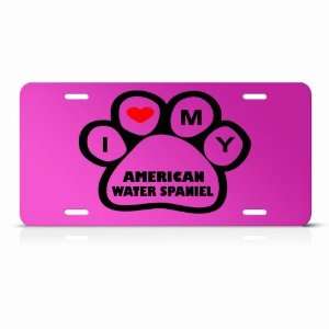  American Water Spaniel Dog Dogs Pink Animal Metal License 