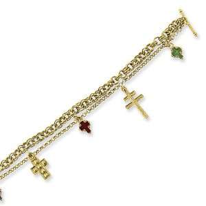  7.5in Multiple Cross Charm Bracelet/Mixed Metal Jewelry