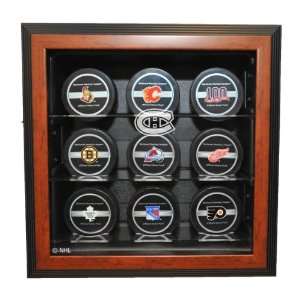 Puck Cabinet Style Display Case, Brown   Sports Memorabilia  
