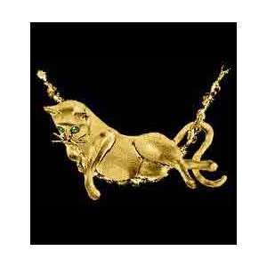 14KT Gold Cat Lounge Pendant with Emerald Eyes/14kt yellow 