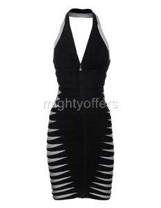 Grey Black Zipper Halter Bodycon Bandage Dress XS S M L  