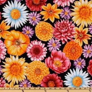  44 Wide Flower Shop Large Blooms Black Fabric By The 