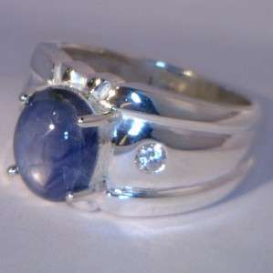 Mens Blue Star and White Sapphire Handmade Sterling Silver Gents Ring 