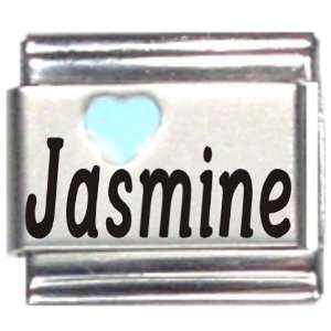    Jasmine Light Blue Heart Laser Name Italian Charm Link Jewelry