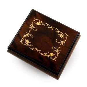   Classic Walnut Stain Arabesque Wood Inlay Music Box