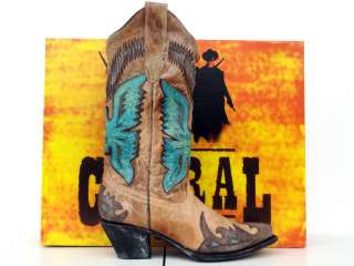 Corral Womens Antique Saddle / Turquoise Eagle Overlay Cowgirl Boots 