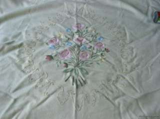 Fab Vtg Embroidered King Bedspread Wool Blanket 102x96 Floral 