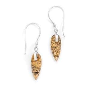 Picture Jasper Bullet Shaped Silver Earrings on French Wire, Length 