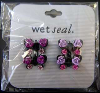 Wet Seal 4 Butterfly Mini Metal Hair Claw Clips Rose Rhinestone Flower 
