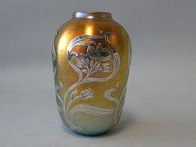 Quezal Silver Overlay Art Glass Vase Circa 1905  