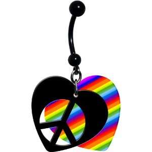  Rainbow Pride Peace Sign Heart Belly Ring Jewelry