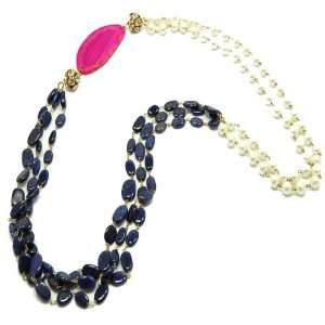   Pink Agate and Pearl and Purple Beaded Necklace By Zimaya Jewelry