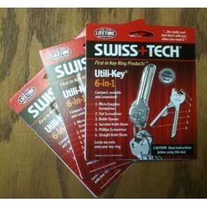  3 Pack Swiss Tech 6 in 1 Stainless Steel Keychain Tool 