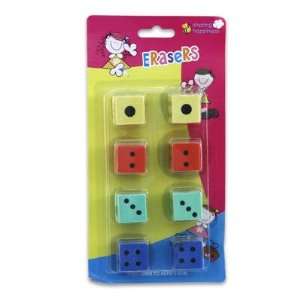  8pk Assorted Color Dice shaped Erasers Toys & Games
