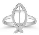 Christian Ichthus Ring in 14K Solid White Gold Wedding Fine Engagement 