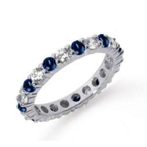  1 Carat Blue Sapphire and Diamond Platinum Eternity Band Jewelry