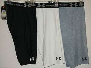 MENS NWT $3O UNDER ARMOUR HEAT GEAR LONG COMPRESSION SHORTS 1201168 WH 