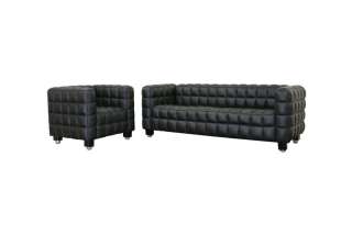 Anny Modern black LEATHER sofa and chair 2 piece SET  