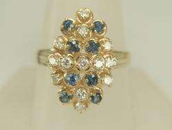 Vintage Yellow Gold Blue Sapphire & Diamond Cocktail Ring  
