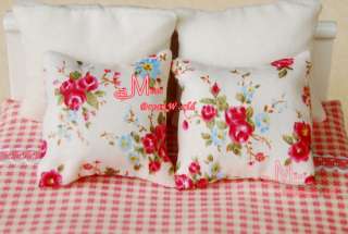 Dollhouse Miniature Floral ROSE Pillow Cushions 2PCS  