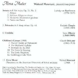  Alma Mater [RARE] Waleed Howrani, Waleed Howrani (piano) Music