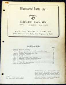 McCulloch Model 47 Chain Saw Parts List   Parts Manual  