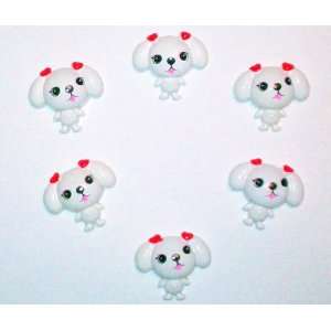  (6) Little White Dogs w/ Red Bow