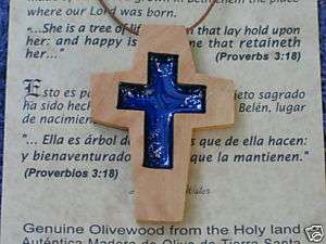 Olive Wood Cross Inlay Pendant Necklace Bethlehem  