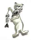Terrific AJC Silver Tone Cat With Articulated Fish Bones Skeleton