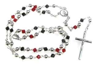 White Rosary and Crystal Bead Cross Necklace Black/Red  