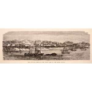 1875 Wood Engraving City Gurupa Lower  River Ships Sailing 