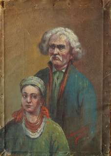 Poland couple antique ethnic oil paintingn Naparstek  