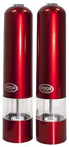 American Originals Red Electric Salt and Pepper Shakers Mill with LED 