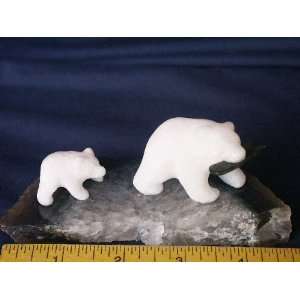 Hand Carved White Marble Polar Bear with Cubs, 9.7.4 