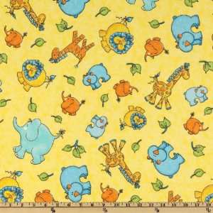   Safari Flannel Animals Yellow Fabric By The Yard Arts, Crafts
