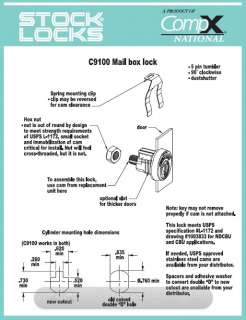 National C9100 Mailbox Lock Universal Locksmith New  