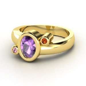   , Oval Amethyst 18K Yellow Gold Ring with Pink Tourmaline & Fire Opal