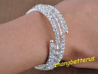 Clear crystal Rhinestone silver plated adjustable bracelet bangles 