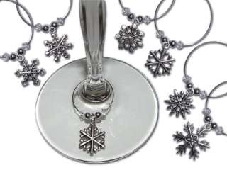Christmas Snowflake Wine Glass Charms with Swarovski Crystals 