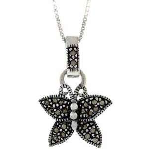    Sterling Silver Genuine Marcasite Stone Butterfly Pendant Jewelry