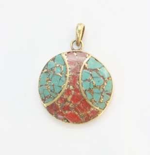 MOROCCAN ROUND TURQUOISE STONE AND SILVER PENDANT ATS  
