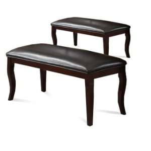  2 Black Dining Benches Bicast Leather Seat Espresso 