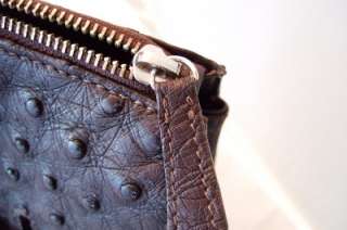  Ostrich Leather Handbag Dark Chocolate Color Ostrich Body Leather 
